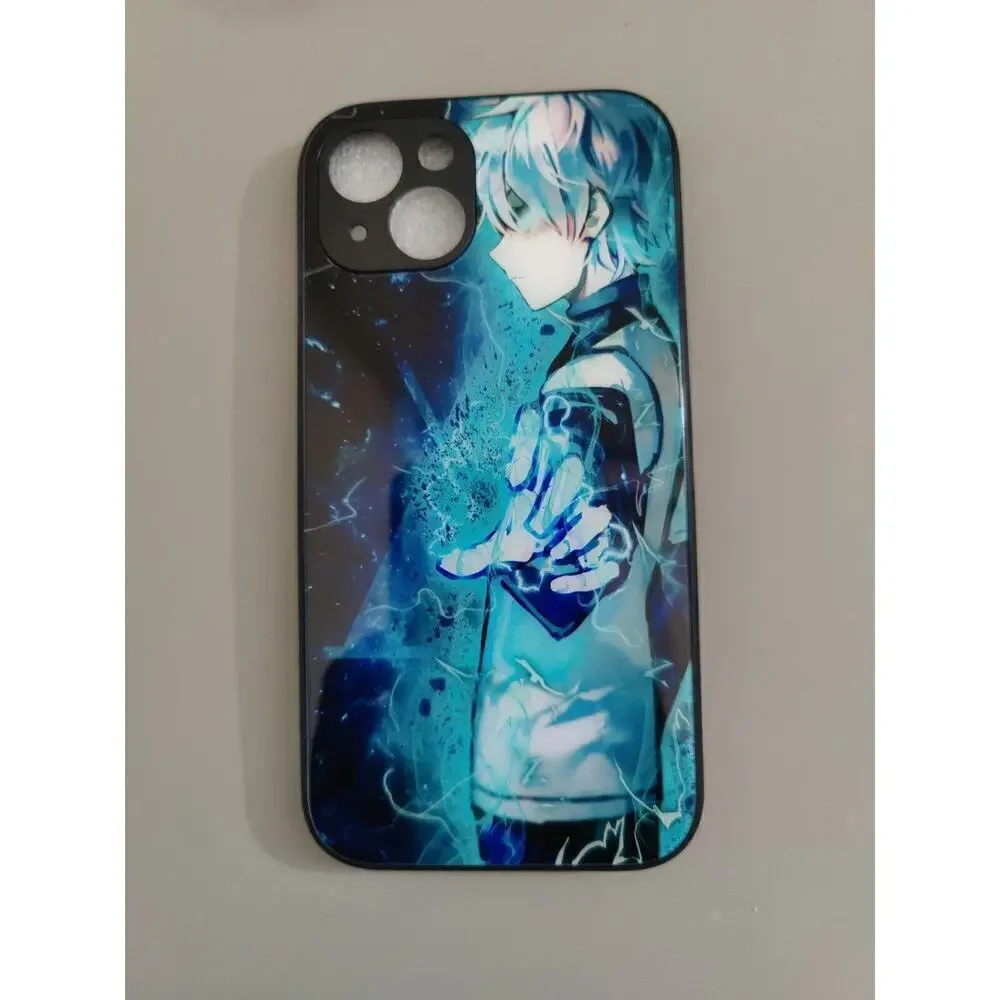Anime Printed iPhone 13 Cases Black Outside Blue Print Hard Rubber Case